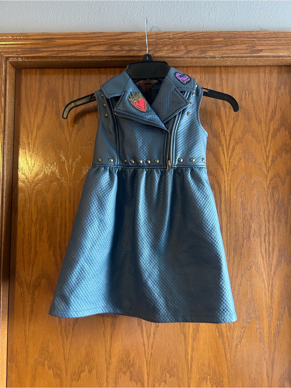 Disney Descendants Navy Faux-Leather Sleeveless Moto Dress with Heart Patches